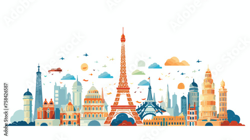 A playful pattern of landmarks like Eiffel Tower photo