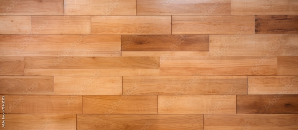A closeup of a brown wooden floor, showcasing the amber hue of the wood stain. The rectangular planks provide a warm and inviting flooring option A closeup of a brown wooden floor, showcasing the amber hue of the wood stain. The rectangular planks provide a warm and inviting flooring option