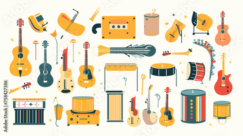 A playful pattern of musical instruments representi