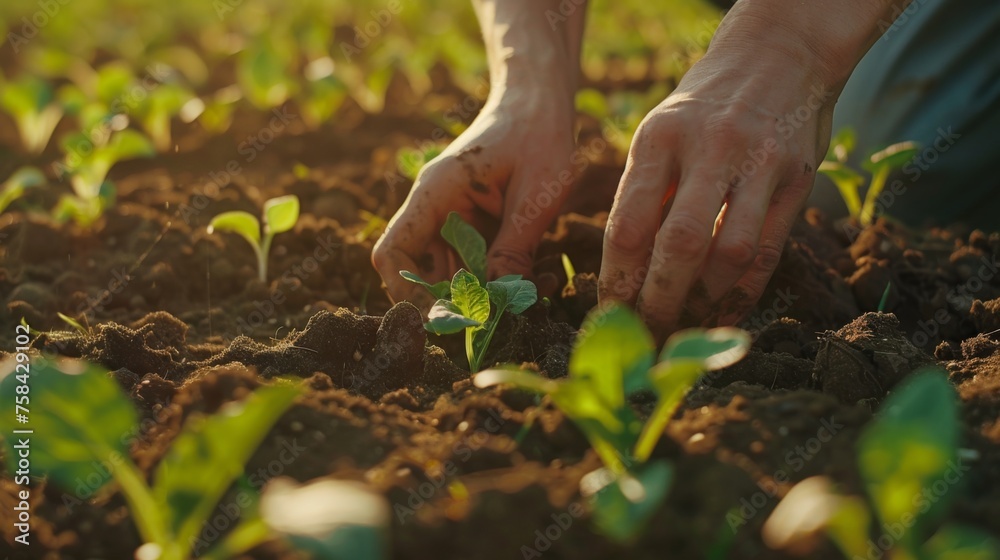 Close-up of farmer's hands planting crops Close-up of farmer's hands planting crops