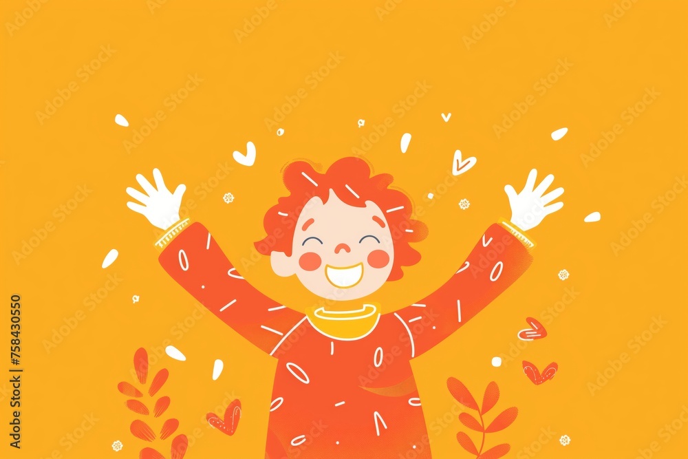 Exuberant Red-Headed Child Celebrating, Ideal for Themes of Happiness and Positivity - obrazy, fototapety, plakaty 