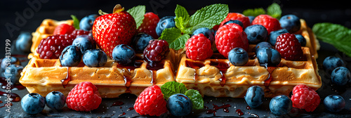 buddhist prayer wheels,
High angle view of waffles with fruits