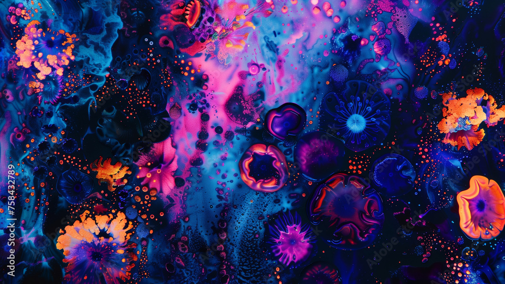 Glowing Wonders: Abstract Bioluminescence in Vivid Colours - obrazy, fototapety, plakaty 