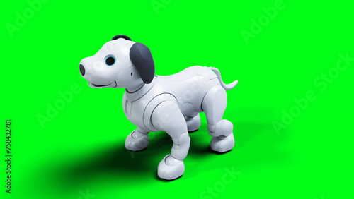 small funny robotic smart dog  pet. Green screen isolate. 3d rendering.