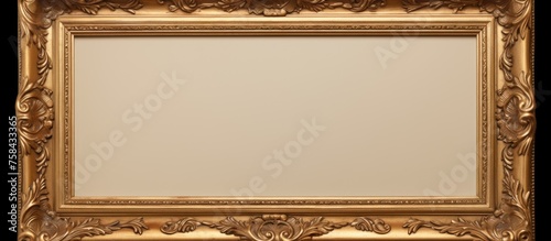A rectangular gold picture frame with a white background, made of brown hardwood with tints and shades of beige. It complements a landscape design with a patterned plywood font © 2rogan