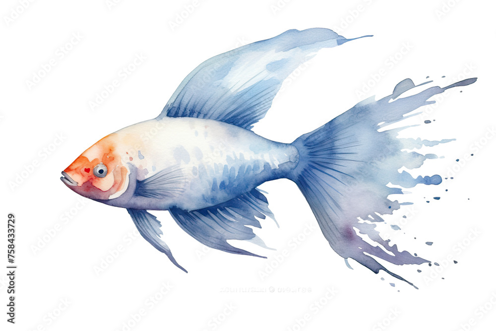 sketch creature watercolor marine background tropical fish colors drawn underwater drawing hand isolated logo guppy colorful exotic pet aquarium illustration icon blue animal