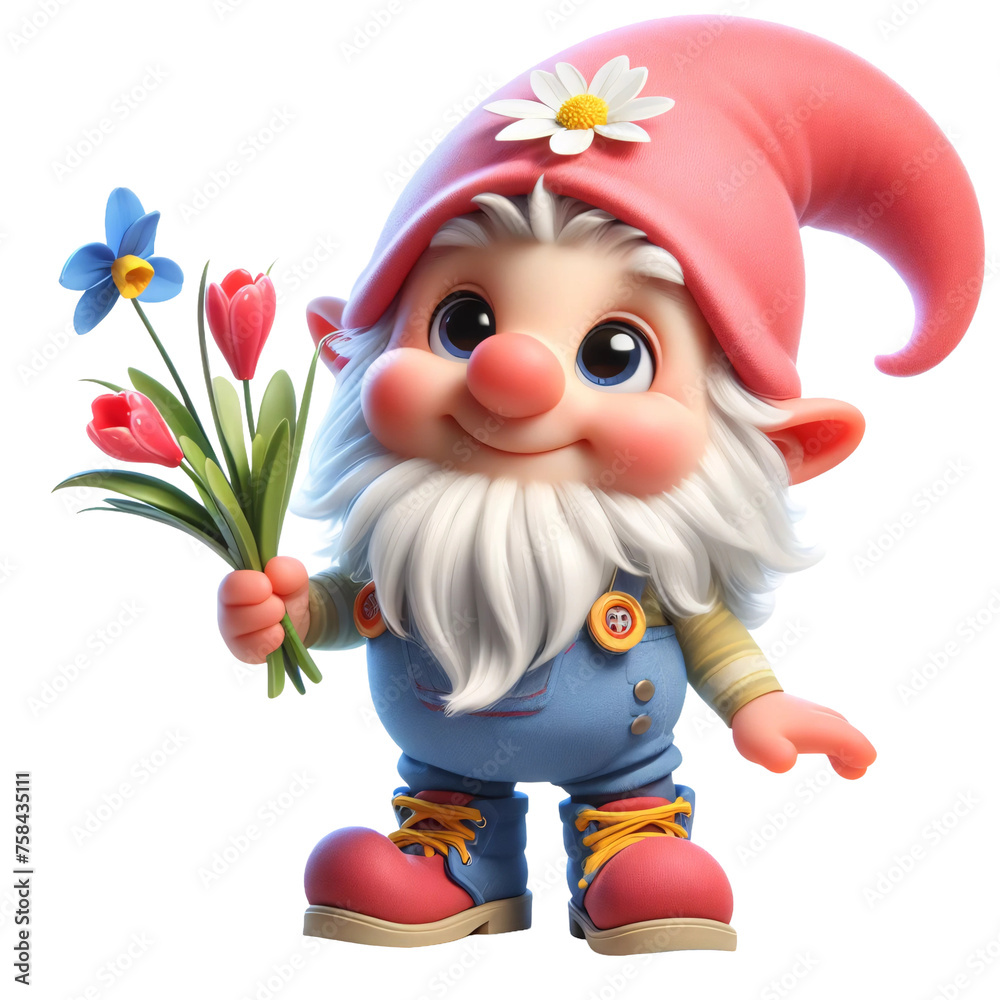 Cute Spring Gnome, and flowers