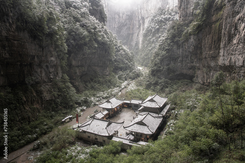 Beautiful View of Wulong Karst National Park in winter covered with snow photo