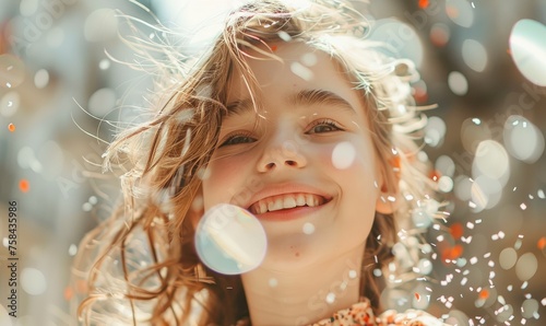 A young laughing girl at a ...