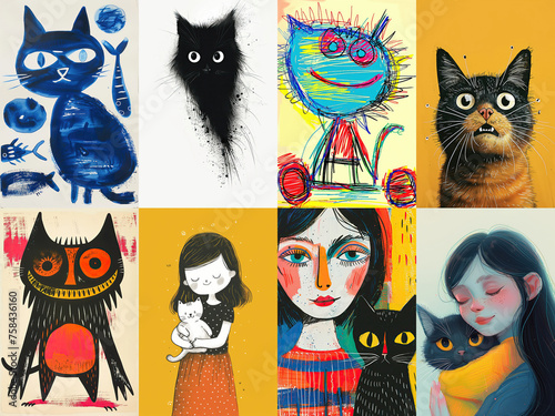 Collection of cats, illustration made with Generative AI