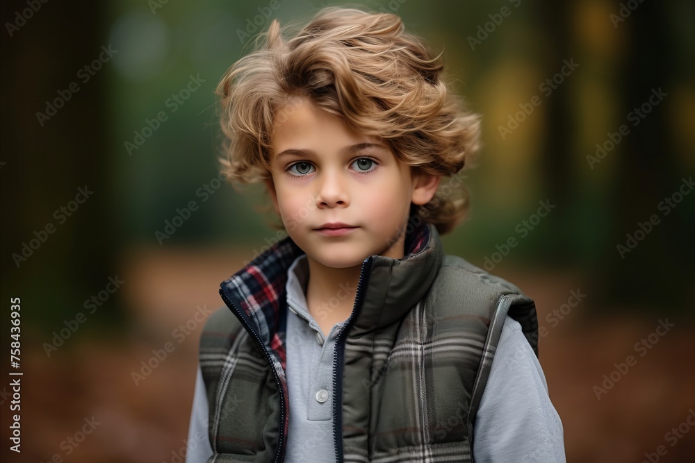 Portrait of a cute little boy with blond curly hair in the park. Portrait of a cute little boy with blond curly hair in the park.