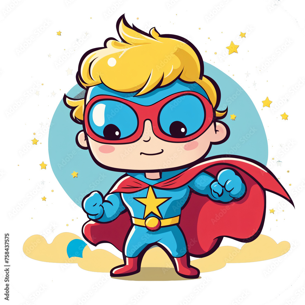 Superhero boy cartoon character. illustration of a cute superhero boy.