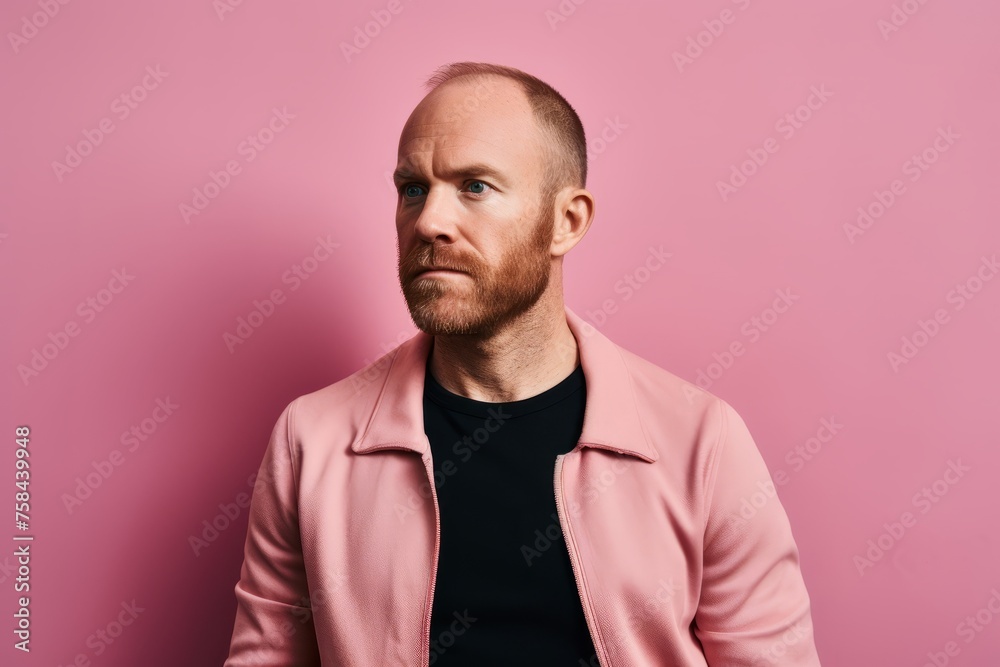Portrait of a stylish man in a pink jacket on a pink background. Portrait of a stylish man in a pink jacket on a pink background.