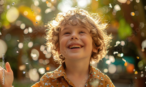 A young laughing boy at a s...