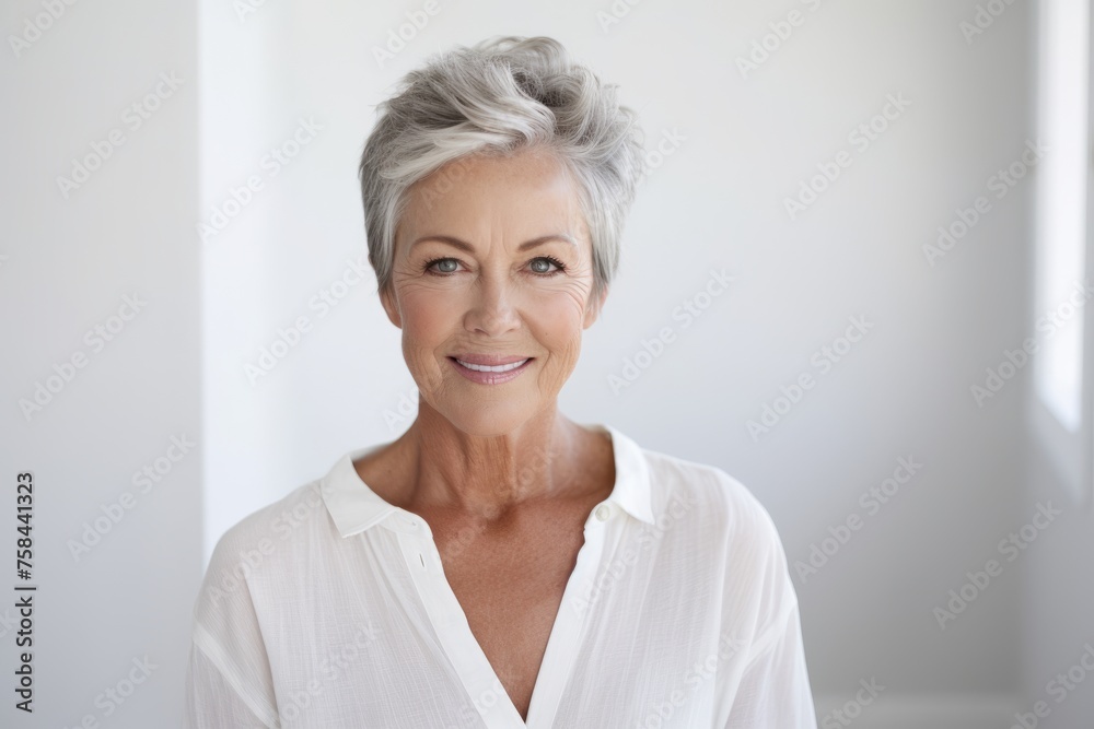 Portrait of a beautiful senior woman smiling at the camera with copy space