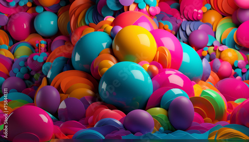 Vibrant colorful balloons create cheerful birthday backdrop 