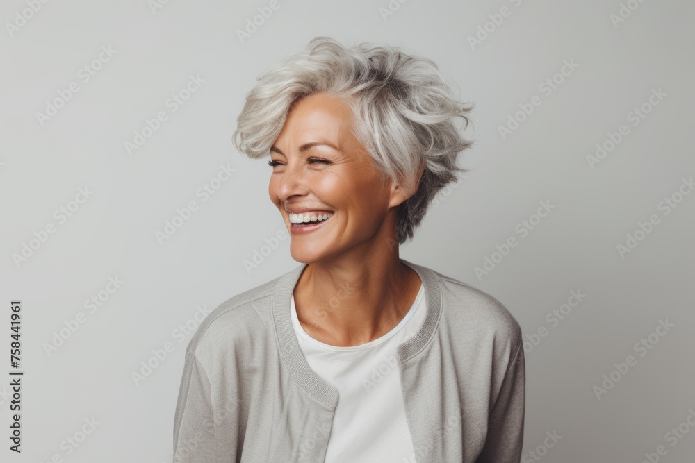 Smiling senior woman looking at copy space. Portrait of happy mature woman with gray hair. Smiling senior woman looking at copy space. Portrait of happy mature woman with gray hair.