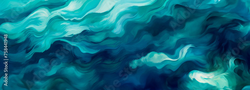 Undulating shapes in cerulean shades resemble the dynamic dance of ocean waves.