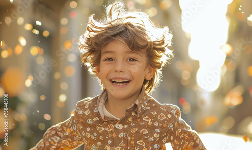 A young laughing boy at a s...