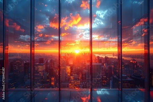 高層ビルからの夕日 © CrioStudio