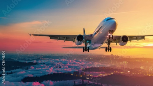 an airplane that has just taken off from an airport