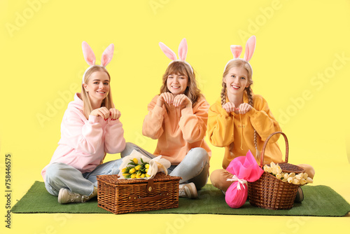Young girl with bunny ears ...