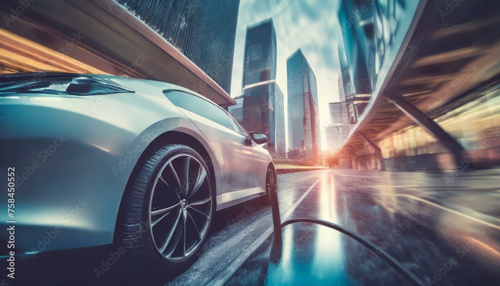 car charging in A charge station, in modern city; environmental protection