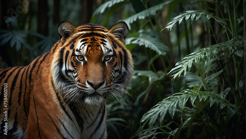 Portrait of Tiger Amidst Lush Forest