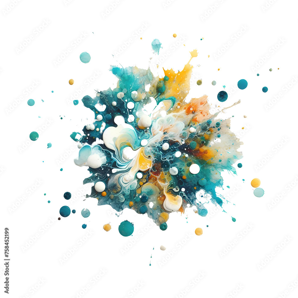 Abstract, colorful, art, watercolor painting, Beautiful yellow blot appears on a white background, Cyan and white paints spreads on paper forming a blot, Ukraine
