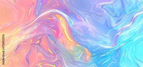 Hologram Pastel abstract colorful background of oil paint in blue, pink and yellow colors. with smooth lines and waves. 3d rendering