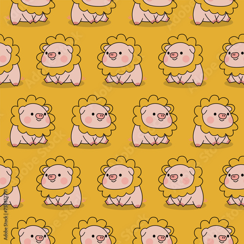 CUTE PIG WITH SUN FLOWER ON HIS HEAD CARTOON PATTERN