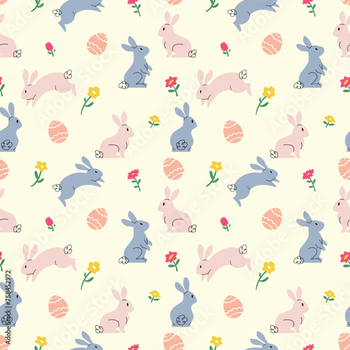 EASTER BUNNY AND EGG WITH FLOWER SEAMLESS PATTERN
