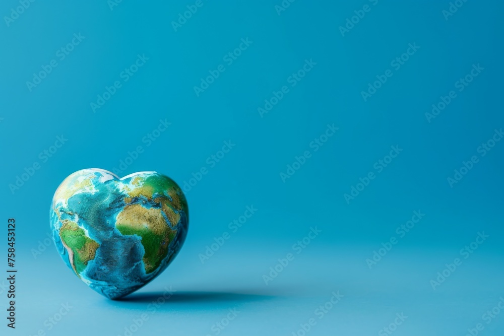 Earth shaped as a heart on a blue background. Earth shaped as a heart on a blue background.
