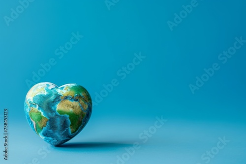 Earth shaped as a heart on a blue background.