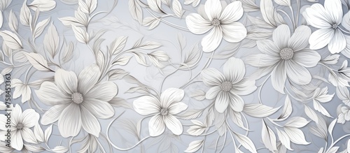 A detailed painting showcasing white flowers against a muted gray background, capturing the delicate petals and intricate patterns of the flowering plant