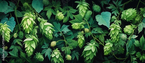 A terrestrial plant known for its green hops growing on a vine, providing groundcover and making it a popular flowering plant for events and landscaping projects photo