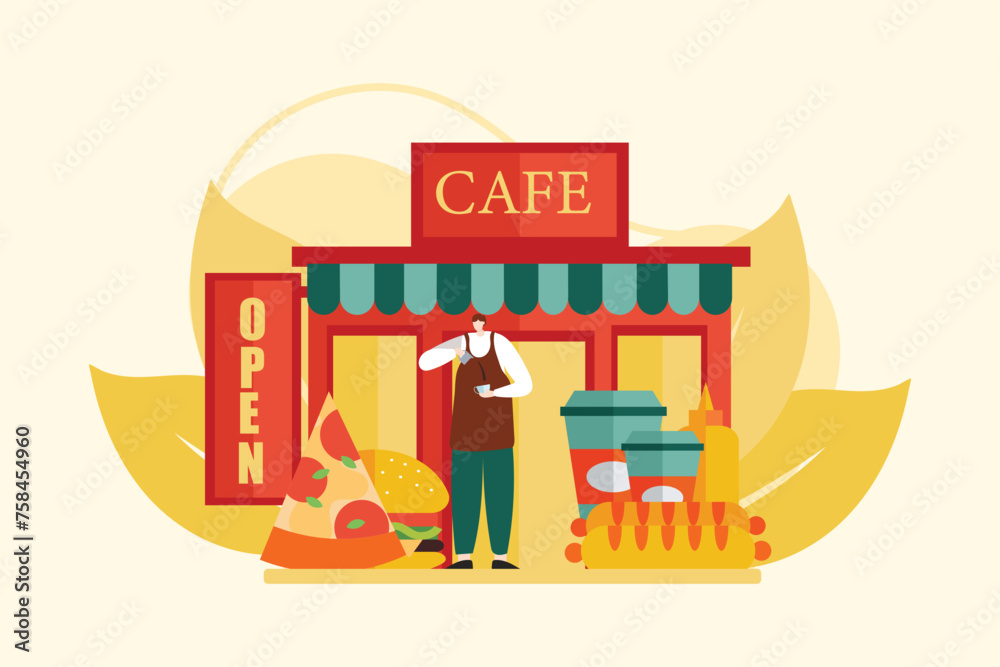 Naklejka premium Coffee Shop Flat Illustration Design