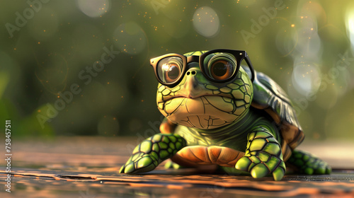 tortoise  sitting on a rock wearing glasses