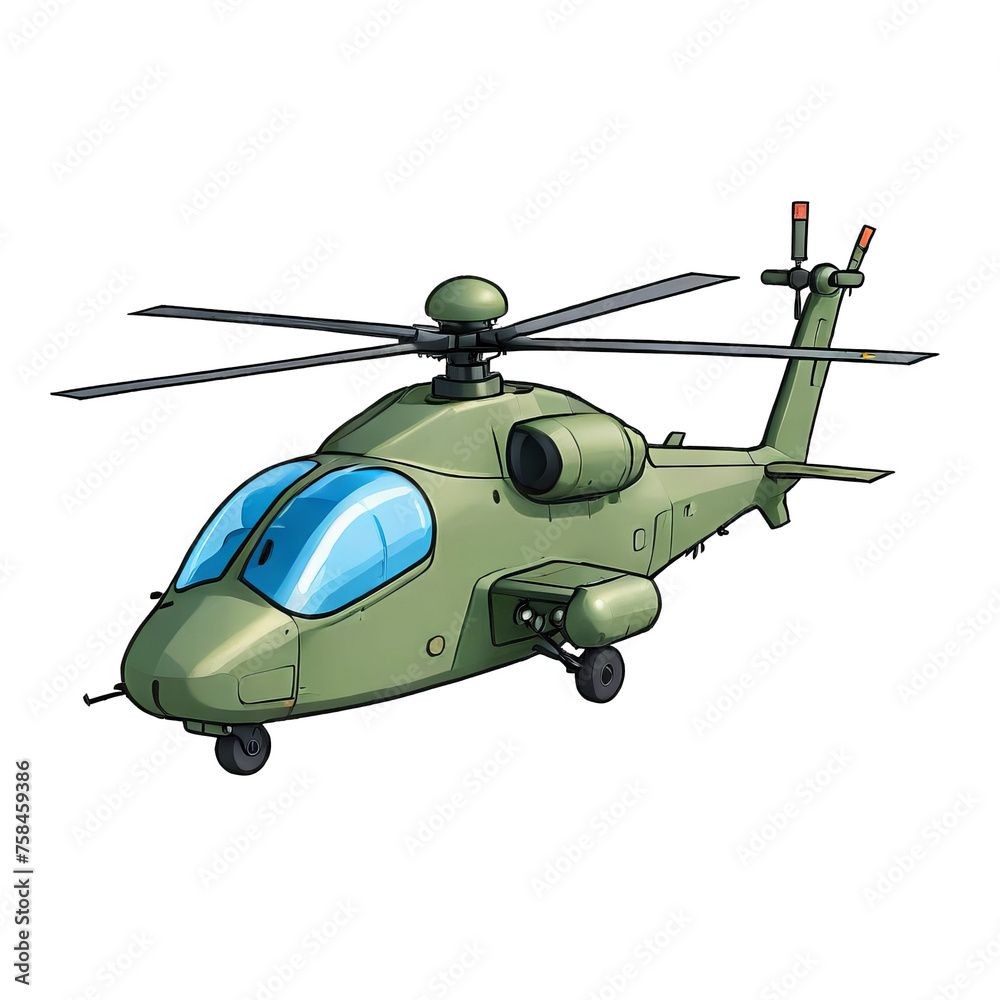 Attack Helicopter Hand Drawn Cartoon Style Illustration