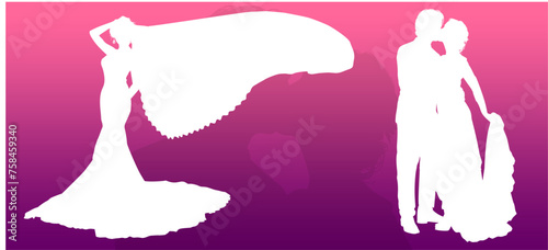 silueta, princesas, xv, boda, vestido de novia, vector, moda, ilustracion, quinceañera, iconos, bride, novia, novios, matrimonio, modelo