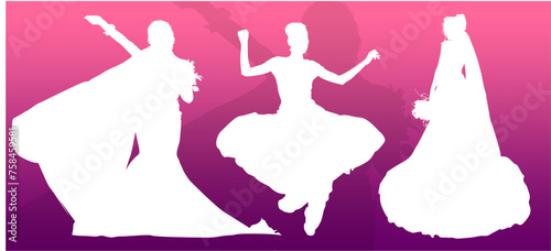 silueta, princesas, xv, boda, vestido de novia, vector, moda, ilustracion, quinceañera, iconos, bride, novia, novios, matrimonio, modelo
