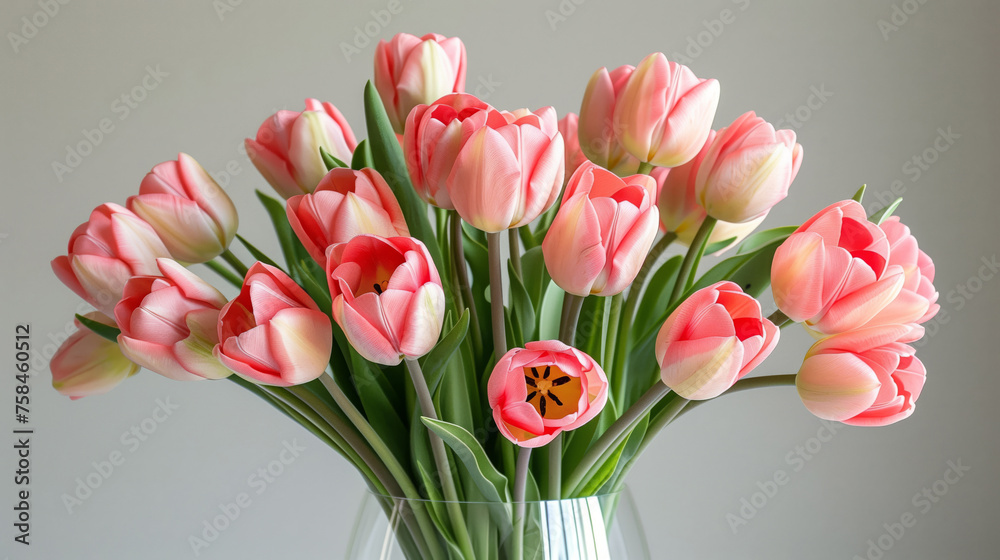 Bouquet of pink tulips in a glass vase Bouquet of pink tulips in a glass vase