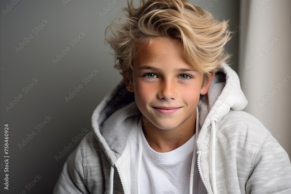 Portrait of a young boy in a hooded sweatshirt. Portrait of a young boy in a hooded sweatshirt.
