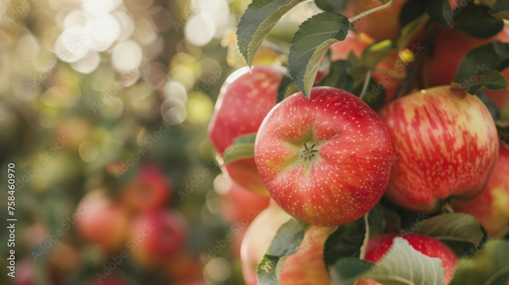 Obraz premium Surrounded by apple trees we indulge in slices of crisp juicy apples savoring the sweet and tangy flavors as we make memories with loved ones.