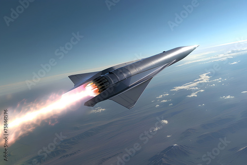 Hypersonic missile streaking through the sky at incredibly high speeds. Concept of modern war, air attack.  photo