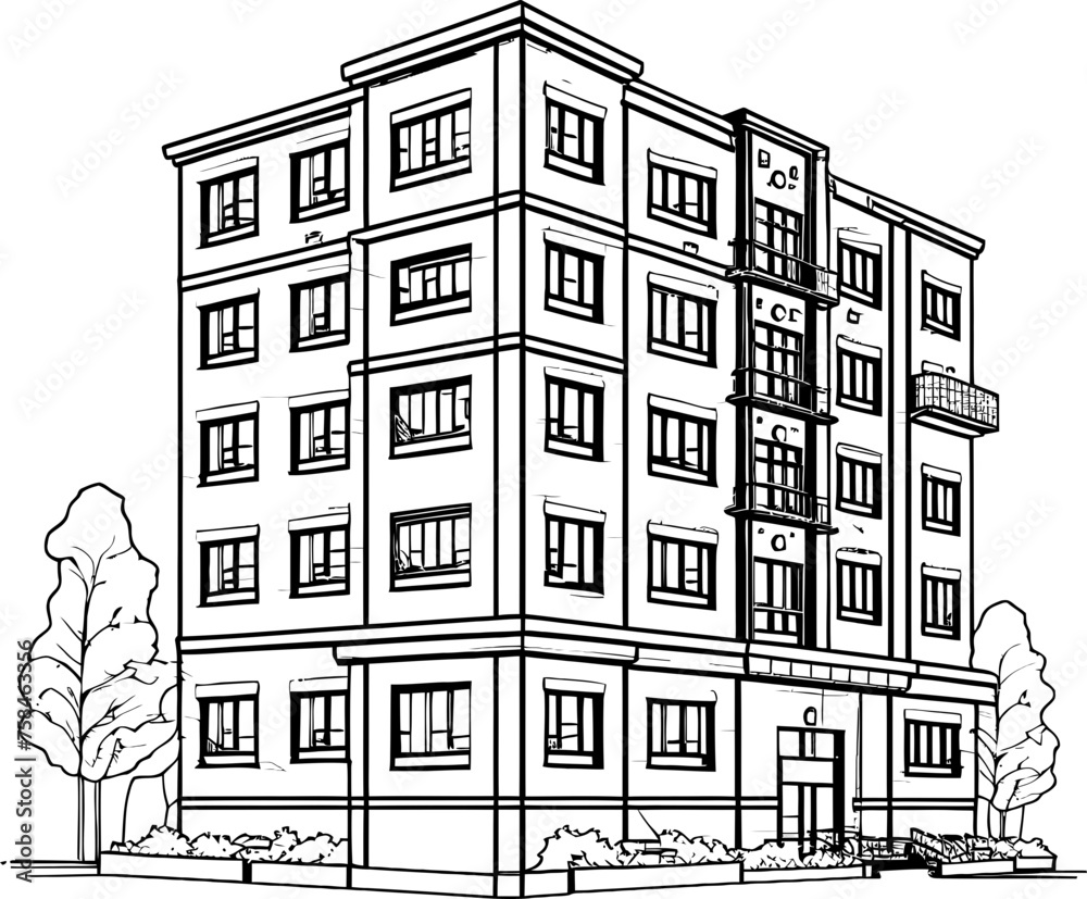 apartment building sketch drawing