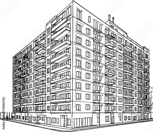 apartment building sketch drawing