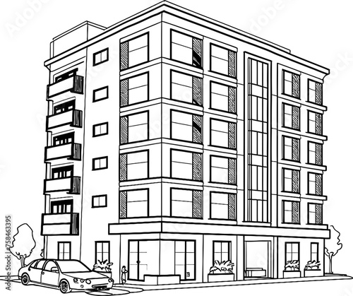 apartment building sketch drawing