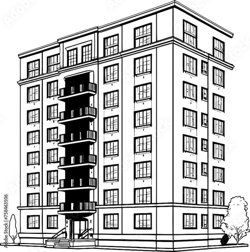 apartment building sketch drawing