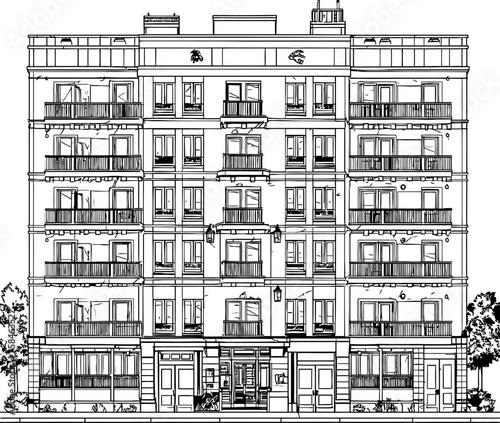 apartment building sketch drawing